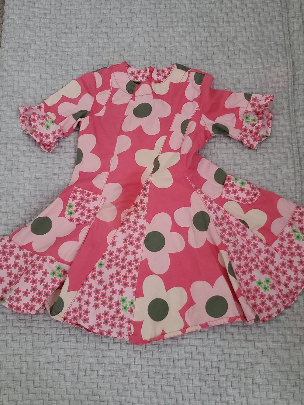 Oilily Girl's Pink Floral Panel Twirl Dress Cotton